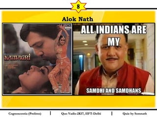 I I
Alok NathAlok Nath  
Quiz by SomnathQuiz by SomnathCognoscentia (Prelims)Cognoscentia (Prelims) Quo Vadis-2K17, IIFT-DelhiQuo Vadis-2K17, IIFT-Delhi
8
 