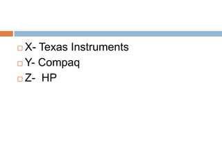 X- Texas InstrumentsY- CompaqZ-  HP