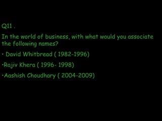 <ul><li>Q11 .  </li></ul><ul><li>In the world of business, with what would you associate the following names? </li></ul><u...