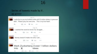Series of tweets made by X .
ID X????
16
 