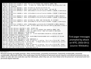 First pager messages
prompted by attack
on WTC, 2001-09-11
(source: Wikileaks)
52Friday, October 9, 15
Personal records ar...