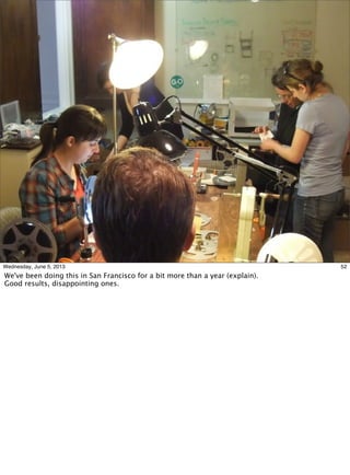 52Wednesday, June 5, 2013
We've been doing this in San Francisco for a bit more than a year (explain).
Good results, disappointing ones.
 