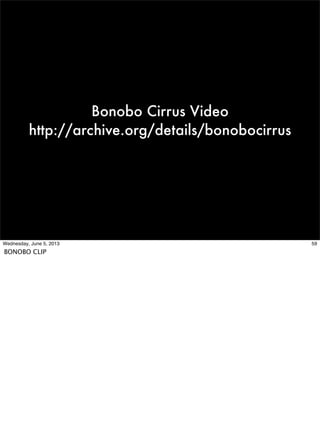 Bonobo Cirrus Video
http://archive.org/details/bonobocirrus
59Wednesday, June 5, 2013
BONOBO CLIP
 