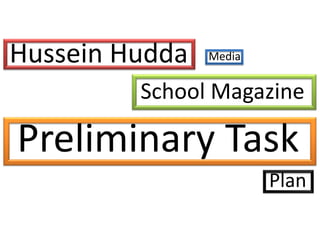 Hussein Hudda

Media

School Magazine

Preliminary Task
Plan

 