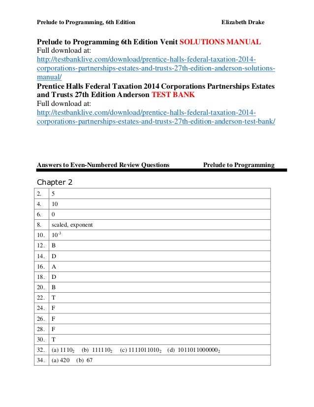 Prelude To Programming 6th Edition Venit Solutions Manual