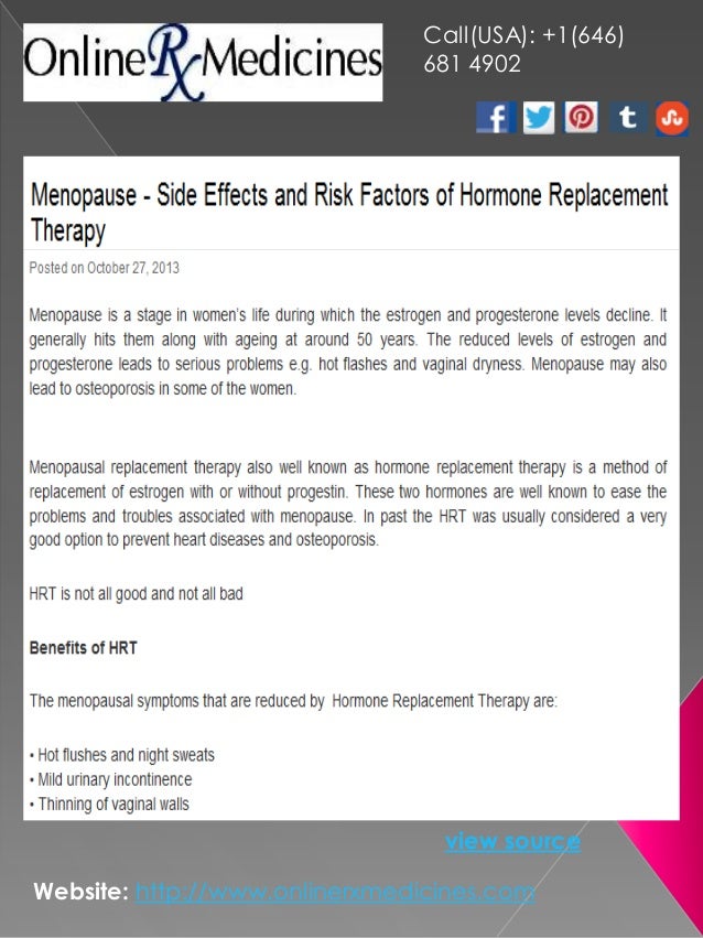 Menopause Side Effects and Risk Factors of Hormone Replacement Therapy