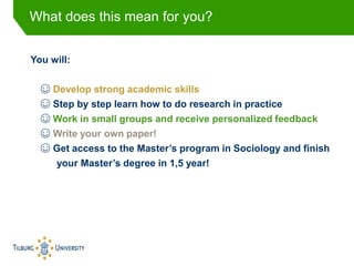 You will:
☺ Develop strong academic skills
☺ Step by step learn how to do research in practice
☺ Work in small groups and ...