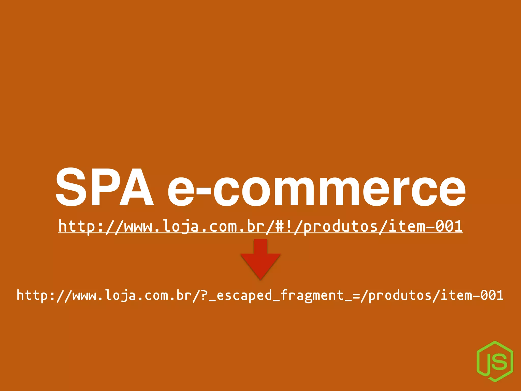 SPA e-commerce
http://www.loja.com.br/#!/produtos/item-001
http://www.loja.com.br/?_escaped_fragment_=/produtos/item-001
 