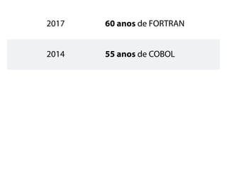 2017 60 anos de FORTRAN
2014 55 anos de COBOL
 