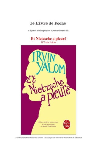 Premier chapitre de "Et Nietzsche a pleuré" de Irvin Yalom