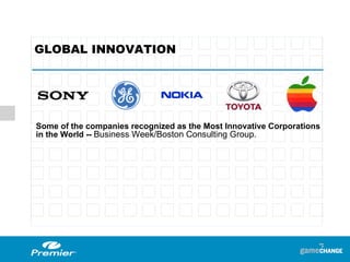GLOBAL INNOVATION Some of the companies recognized as the Most Innovative Corporations in the World --  Business Week/Boston Consulting Group. 