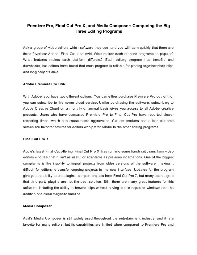 difference between premiere and final cut pro