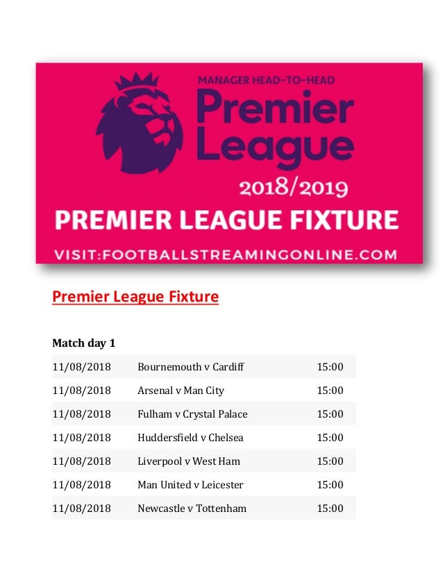 Premier League Fixtures 2018 2019