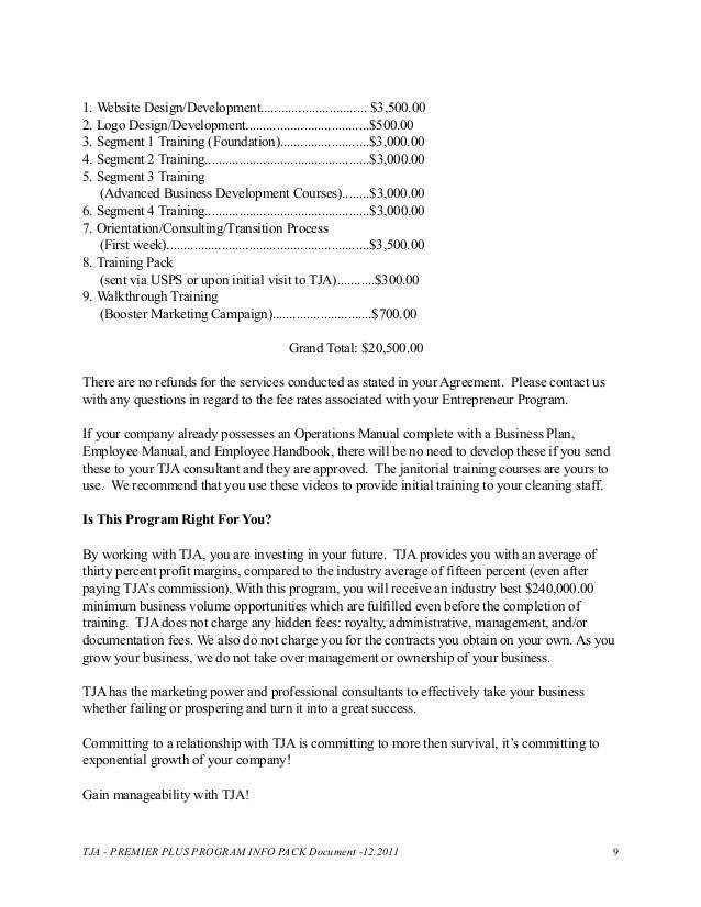 The Janitorial Agency Premier plus program info pack4.11.12