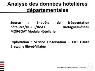 Analyse des données hôtelières
départementales
Source : Enquête de fréquentation
hôtelière/DGCIS/INSEE Bretagne/Réseau
MORGOAT Module Hôtellerie
Exploitation : Service Observation – CDT Haute
Bretagne Ille-et-Vilaine
7
 