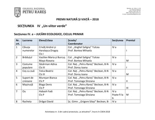 Activitatea nr. 3 din cadrul proiectului „Ia atitudine!”, înscris în CAEN 2018
PREMII NATURĂ ȘI VIAȚĂ – 2018
SECȚIUNEA IV ...