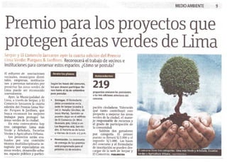 Premio para los proyectos que protegen aéreas verdes de Lima.  