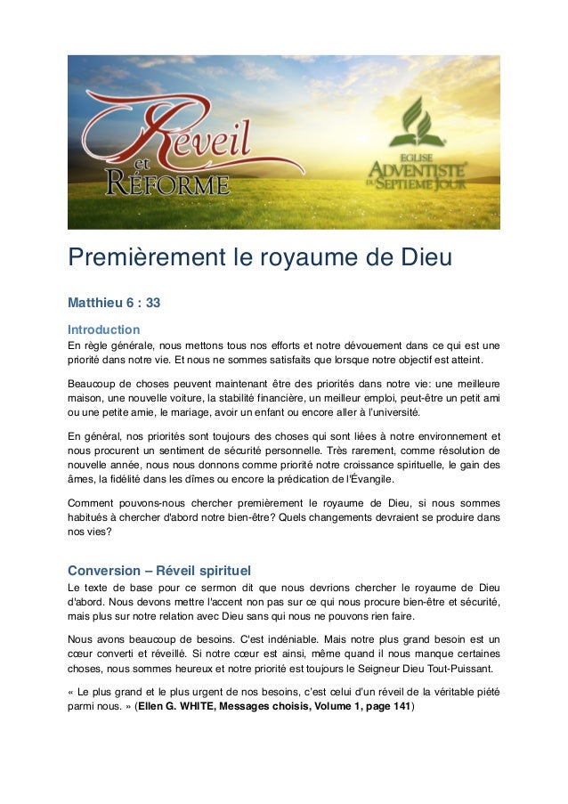 Premierement Le Royaume De Dieu