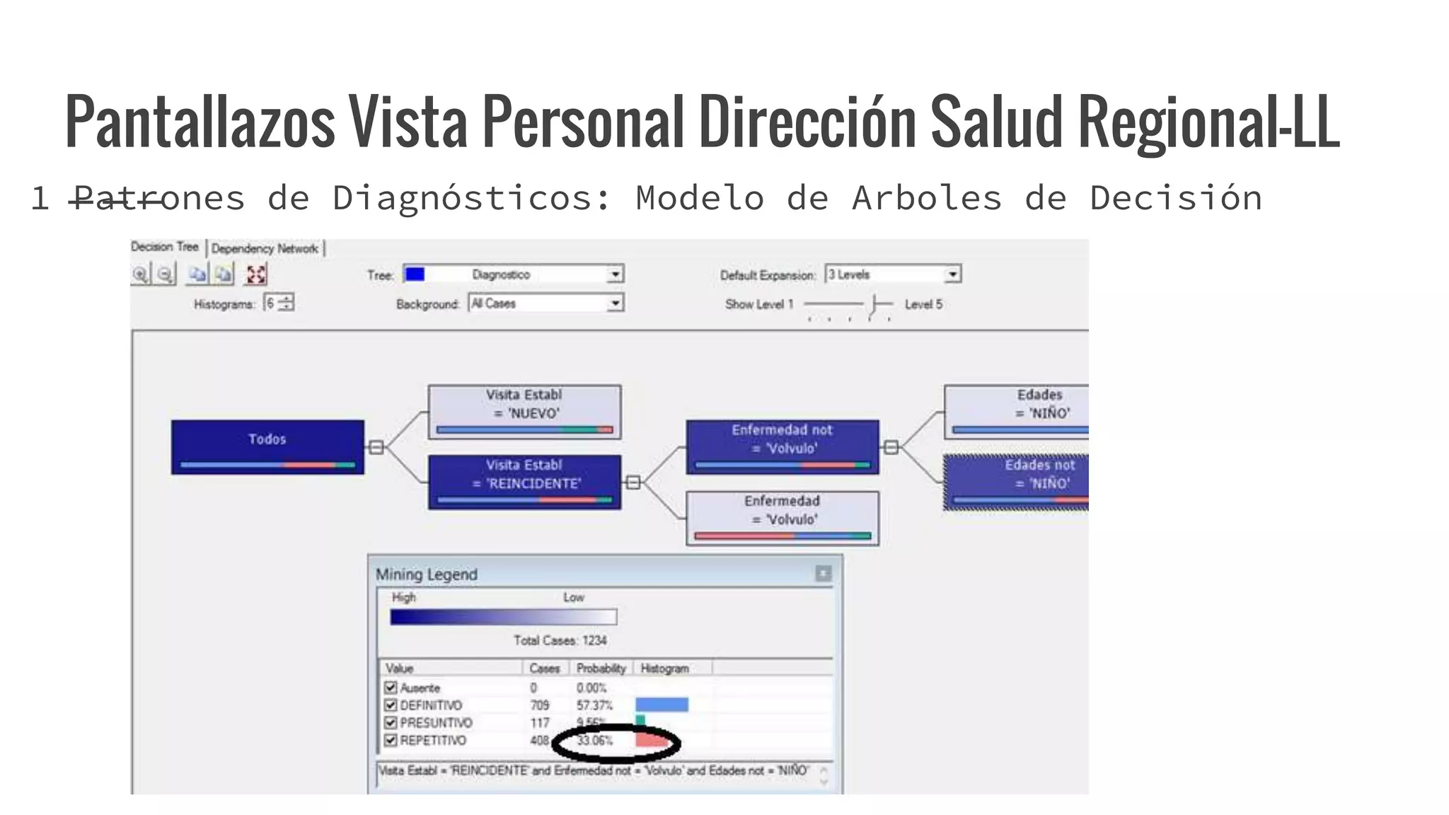 Pantallazos Vista Personal Dirección Salud Regional-LL
1 Patrones de Diagnósticos: Modelo de Arboles de Decisión
 