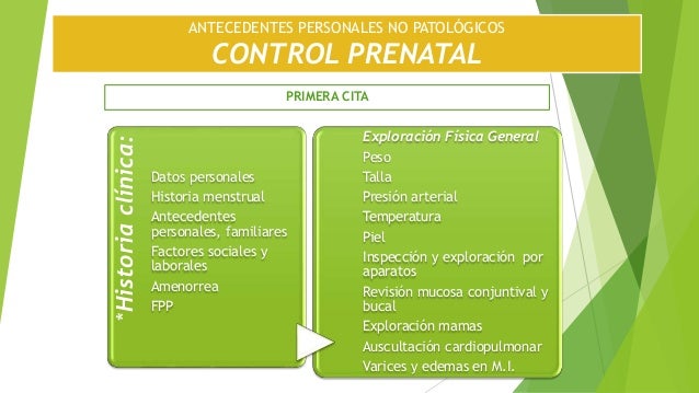 Antecedentes personales no patológicos Prenatal.