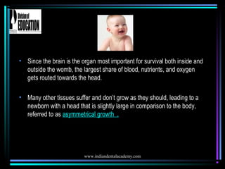 www.indiandentalacademy.com
• Since the brain is the organ most important for survival both inside and
outside the womb, t...
