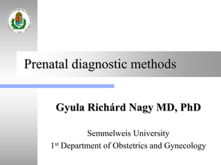 Prenatal diagnostic methods
Gyula Richárd Nagy MD, PhD
Semmelweis University
1st Department of Obstetrics and Gynecology
 
