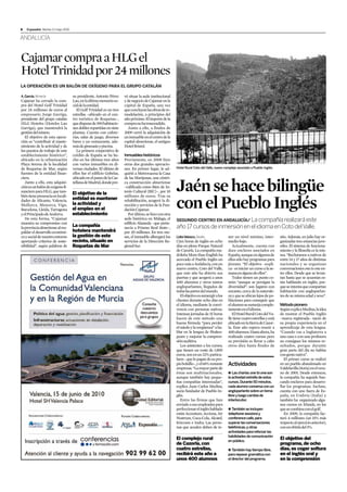 Martes 11 mayo 20106 Expansión
ANDALUCÍA
Hotel Rural Coto del Valle, nuevo complejo asociado a Pueblo Inglés.
LidiaVelasco.Sevilla
Cien horas de inglés en ocho
días en pleno Parque Natural
de Cazorla. La compañía ma-
drileñaMorethanEnglishha
acercado el Pueblo Inglés un
pocomásaAndalucía,conun
nuevo centro, Coto del Valle,
que este año ha abierto sus
puertas y que acogerá a unos
400 alumnos y otros tantos
angloparlantes, llegados de
todaslaspartesdelmundo.
Elobjetivoessumergiralos
clientes durante ocho días en
el idioma, mediante la convi-
vencia con personas nativas.
Intensas jornadas de 15 horas
hacen de este método una
buena fórmula “para perder
elmiedoylavergüenza”aha-
blar en la lengua de Shakes-
peare y mejorar la compren-
siónauditiva.
Los asistentes a los cursos,
que tienen un coste de 1.800
euros,sonenun32%particu-
lares–quelopagandesupro-
piobolsillo–,yel68%restante
empresas.“Lamayorpartede
éstas son multinacionales,
aunque también hay peque-
ñas compañías interesadas”,
explica Juan Carlos Medina,
socio fundador de Pueblo In-
glés.
Entre las firmas que han
enviadoasusempleadospara
perfeccionarelingléshablado
estánAccenture,Acciona,Air
Nostrum, Coca-Cola, Alcatel,
Ericcson e Indra. Las perso-
nas que acuden deben de te-
ner un nivel mínimo, inter-
medio-bajo.
Actualmente, cuenta con
doce enclaves asociados en
España,aunqueenalgunosde
ellossólohayprogramaspara
jóvenes. “El objetivo –expli-
ca–esiniciaruncursoalase-
manaenalgunodeellos”.
Todos tienen un punto co-
mún “aunque se persigue la
diversidad”: son lugares con
encanto, cerca de la naturale-
zayqueseubicanlejosdepo-
blaciones para conseguir que
elalumnosesumerjacomple-
tamenteenelidioma.
ElHotelRuralCotodelVa-
lletienecuatroestrellasyestá
ubicadoenlaSierradeCazor-
la. Este año espera reunir a
400alumnos.Hastaahora,ha
realizado cuatro cursos pero
su previsión es llevar a cabo
otros diez hasta finales de
año. Además, en julio hay or-
ganizadas tres estancias juve-
niles. El sistema de funciona-
miento y la filosofía es la mis-
ma. “Reclutamos a nativos de
entre 14 y 17 años de distintas
nacionales y se organizan
conversacionesonetooneen-
tre ellos. Desde que se levan-
tan hasta que se acuestan es-
tán hablando en inglés, por-
queseintentaquecompartan
habitación con angloparlan-
tesdesumismaedadysexo”.
Métodopionero
SegúnexplicaMedina,laidea
de montar el Pueblo Inglés
–marca registrada– nació de
su propia experiencia en el
aprendizaje de esta lengua.
“Cuando vas a Inglaterra a
una casa o con una profesora
no consigues los mismos re-
sultados, porque durante
gran parte del día no hablas
congentenativa”.
El primer curso se realizó
en un pueblo abandonado en
Valdelavilla(Soria)enelvera-
no de 2001. Desde entonces,
la compañía ha seguido bus-
cando enclaves para desarro-
llar los programas. Incluso,
cuenta con uno fuera de Es-
paña, en Umbría (Italia) y
también ha organizado algu-
nos cursos en Irlanda, en los
quesecombinaconelgolf.
En 2009, la compañía fac-
turó 4 millones (un 15% más
respectoalejercicioanterior),
conunebitdadel3%.
Jaénsehacebilingüe
conelPuebloInglés
SEGUNDO CENTRO EN ANDALUCÍA/ Lacompañíarealizaráeste
año17cursosdeinmersiónenelidiomaenCotodelValle.
El complejo rural
de Cazorla, con
cuatro estrellas,
recibirá este año a
unos 400 alumnos
El objetivo del
programa, de ocho
días, es coger soltura
en el inglés oral y
en la comprensión
● Lascharlasonetooneson
laactividadestrelladeestos
cursos.Durante50minutos,
cadaalumnoconversaconun
angloparlantesobreuntema
libreyluegocambiade
interlocutor.
● Tambiénseincluyen
telephonesessionsy
conferencecalls,para
superarlasconversaciones
telefónicas,yotras
actividadesparareforzarlas
habilidadesdecomunicación
enpúblico.
● Tambiénhaytiempolibre,
pararepasargramáticacon
eldirectordelprograma.
Actividades
CajamarcompraaHLGel
HotelTrinidadpor24millones
LA OPERACIÓN ES UN BALÓN DE OXÍGENO PARA EL GRUPO CATALÁN
A.García.Almería
Cajamar ha cerrado la com-
pra del Hotel Golf Trinidad
por 24 millones de euros al
empresario Jorge Garriga,
presidente del grupo catalán
HLG Hoteles (Hoteles Lao
Garriga), que mantendrá la
gestióndelmismo.
El objetivo de esta opera-
ción es “contribuir al mante-
nimiento de la actividad y de
los puestos de trabajo de este
establecimiento histórico”,
ubicado en la urbanización
Playa Serena de la localidad
de Roquetas de Mar, según
fuentes de la entidad finan-
ciera.
Junto a ello, esta adquisi-
ciónesunbalóndeoxígenofi-
nancieroparaHLG,quetam-
biéntienepresenciaenlocali-
dades de Alicante, Valencia,
Mallorca, Menorca, Vigo,
Barcelona, Lleida, Tarragona
yelPrincipadodeAndorra.
De esta forma, “Cajamar
muestra su compromiso con
laprovinciaalmeriensealres-
paldareldesarrolloeconómi-
coysocialdenuestroentorno
aportando criterios de soste-
nibilidad”, según palabras de
su presidente, Antonio Pérez
Lao,enlaúltimamemoriaso-
cialdelaentidad.
El Golf Trinidad es un tres
estrellas –ubicado en el cen-
tro turístico de Roquetas–,
quedisponede390habitacio-
nes dobles repartidas en siete
plantas. Cuenta con cafete-
rías, salas de juego, diversos
bares y un restaurante, ade-
másdegimnasioypiscina.
La primera cooperativa de
crédito de España se ha he-
cho en los últimos tres años
con varios inmuebles en di-
versas ciudades. El último de
ellos fue el edificio Gobelas,
ubicadoenelpaseodelaCas-
tellanadeMadrid,dondepre-
vé situar la sede institucional
ydenegociodeCajamarenla
capital de España, una vez
queconcluyanlasobrasdere-
modelación, a principios del
añopróximo.Elimportedela
compranohatrascendido.
Junto a ello, a finales de
2009 cerró la adquisición de
uninmuebleenelcentrodela
capital almeriense, el antiguo
HotelBristol.
Inmuebleshistóricos
Previamente, en 2008 hizo
otras dos grandes operacio-
nes. En primer lugar, le ad-
quirió a Metrovacesa la Casa
de las Mariposas, una céntri-
ca construcción almeriense
–calificada como Bien de In-
terés Cultural (BIC)–, por 10
millones de euros. Tras su
rehabilitación, acogerá la di-
rección y servicios de la Fun-
daciónCajamar.
Porúltimo,sehizoconotra
sede histórica en Málaga, el
edificio Alameda –que perte-
necía a Priamo Real State–,
por 20 millones. En tres me-
ses, el inmueble albergará los
servicios de la Dirección Re-
gionalSur.
La compañía
hotelera mantendrá
la gestión de este
recinto, situado en
Roquetas de Mar
El objetivo de la
entidad es mantener
la actividad y
el empleo en el
establecimiento
 