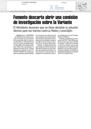 11/10/13LA NUEVA ESPAÑA
OVIEDO
Prensa: Diaria
Tirada: 62.028 Ejemplares
Difusión: 53.526 Ejemplares
Página: 32
Sección: LOCAL Valor: 569,00 € Área (cm2): 134,6 Ocupación: 12,68 % Documento: 1/1 Autor: Núm. Lectores: 292000
Cód:75001104
 