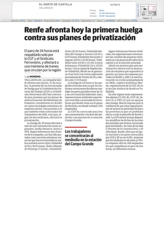 31/10/13

VALLADOLID
Prensa: Diaria
Tirada:
33.464 Ejemplares
Difusión: 28.681 Ejemplares

Cód: 75770060

EL NORTE DE CASTILLA

Página: 5
Sección: LOCAL

Valor: 1.095,00 €

Área (cm2): 240,4

Ocupación: 27,79 %

Documento: 1/1

Autor: :: J. MORENO

Núm. Lectores: 210000

 