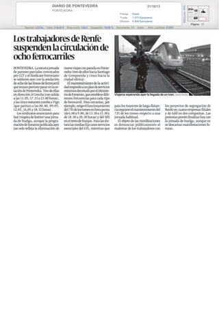 31/10/13

PONTEVEDRA
Prensa: Diaria
Tirada:
7.870 Ejemplares
Difusión: 6.806 Ejemplares

Cód: 75775325

DIARIO DE PONTEVEDRA

Página: 11
Sección: LOCAL

Valor: 318,00 €

Área (cm2): 199,0

Ocupación: 19,06 %

Documento: 1/1

Autor:

Núm. Lectores: 61000

 