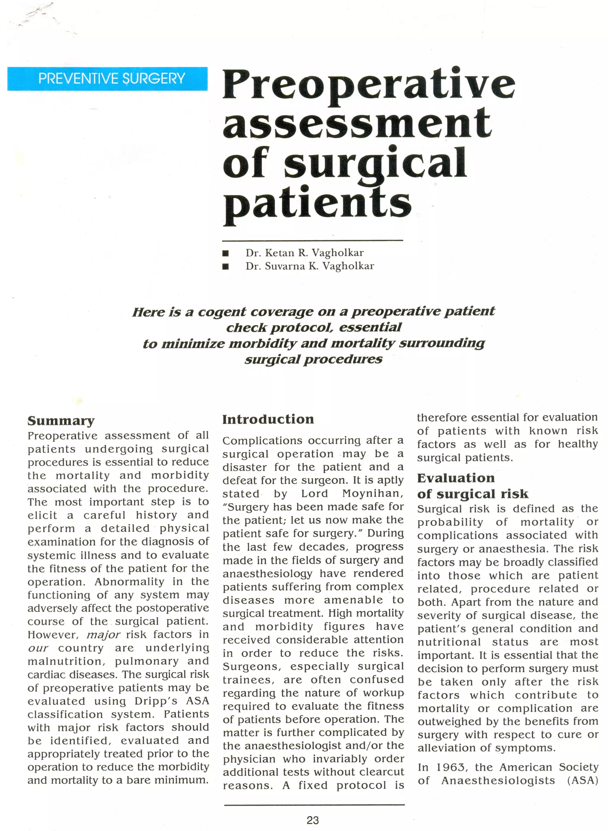 Preoperative assessment of surgical patients | PDF