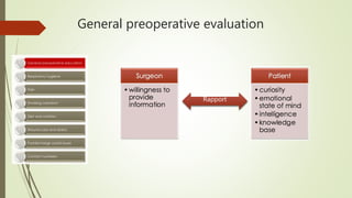 General preoperative evaluation
Rapport
 