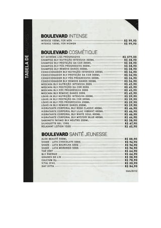 Tabela de preços Boulevard Mond 