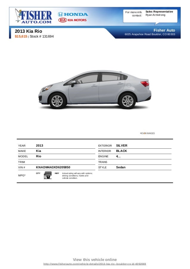 Fisher Auto Sales >> Pre Owned 2013 Kia Rio Boulder Co Fisher Auto Sales >> Pre Owned 2013 Kia Rio Boulder Co