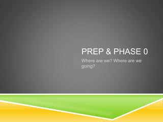 PREP & PHASE 0
Where are we? Where are we
going?
 