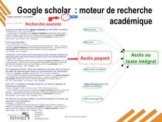 Google scholar : moteur de recherche
académique
titre de la présentation
7
Accès au
texte intégral
Accès payant
Recherche avancée
 