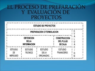EL PROCESO DE PREPARACIÓN
     Y EVALUACIÓN DE
        PROYECTOS
 EL ESTUDIO DEL PROYECTO COMO PROCESO
 