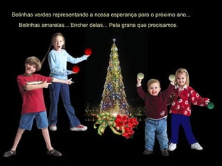 Bolinhas verdes representando a nossa esperança para o próximo ano...
  Bolinhas amarelas... Encher delas... Pela grana que precisamos.
 