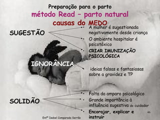 Preparação para o parto método Read – parto natural causas do  MEDO <ul><li>SUGESTÃO </li></ul><ul><li>IGNORÂNCIA </li></u...