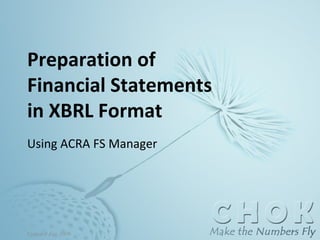 Preparation of  Financial Statements in XBRL Format Using ACRA FS Manager Updated Jan 2009  