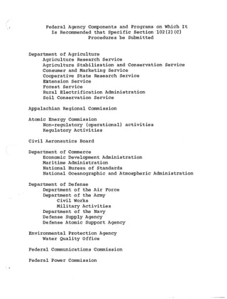 Preparation and submission to the council on environmental quality of revised federal agency sec 102 procedures