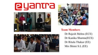 Team Members
Dr Rajesh Mehra (ECE)
Dr Kanika Sharma(ECE)
Dr Ritula Thakur (EE)
Mrs Shimi S.L (EE)
 