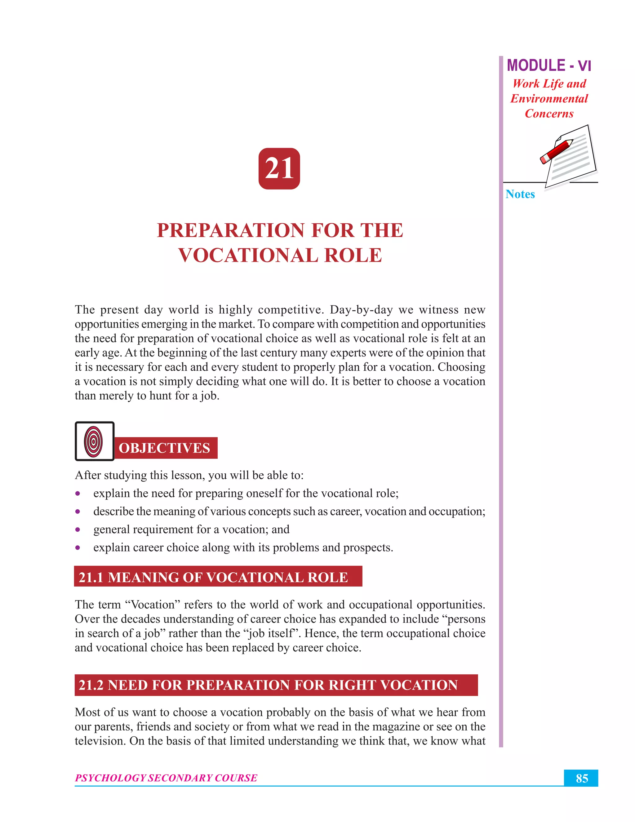 Preparation for the vocational role | PDF
