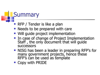 Guidelines for preparation of a RFP for e governance projects | PPT