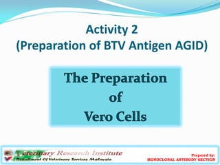 Activity 2
(Preparation of BTV Antigen AGID)
Prepared by:
MONOCLONAL ANTIBODY SECTION
 