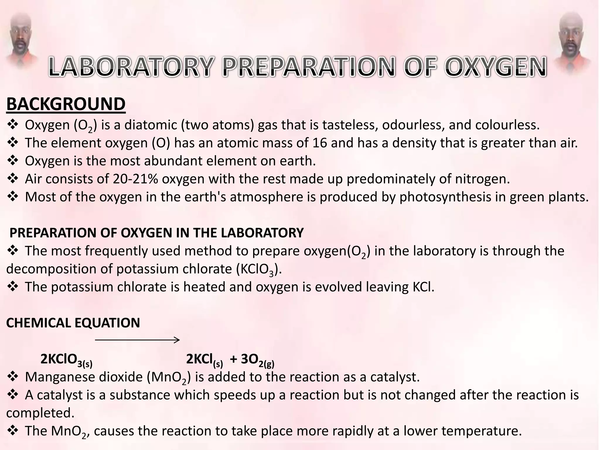 Preparation of oxygen PPT