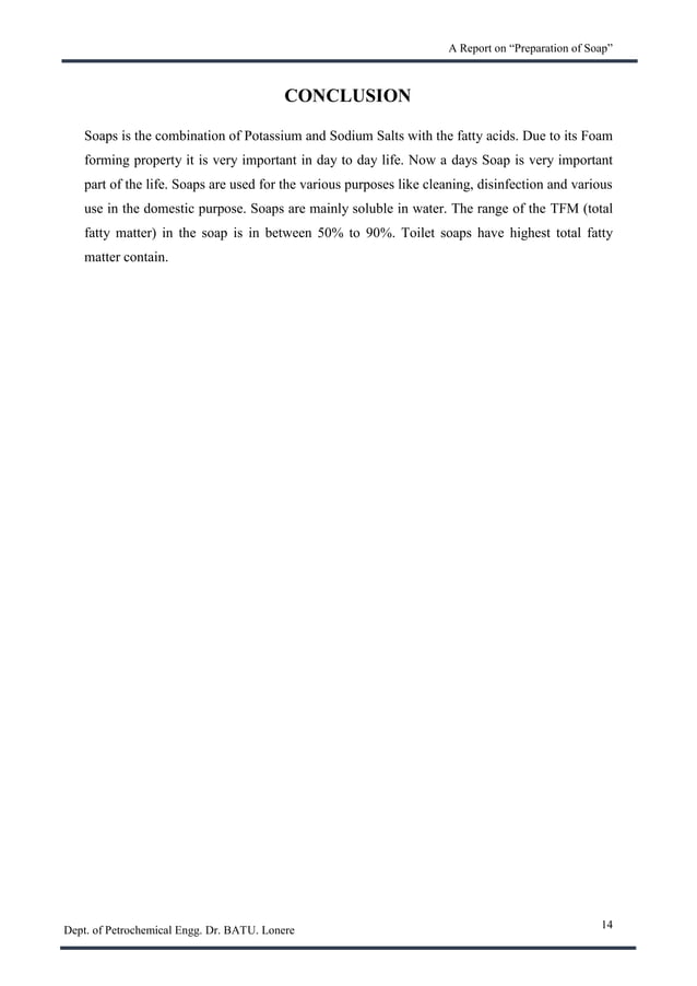 A Report on Preparation of soap PDF