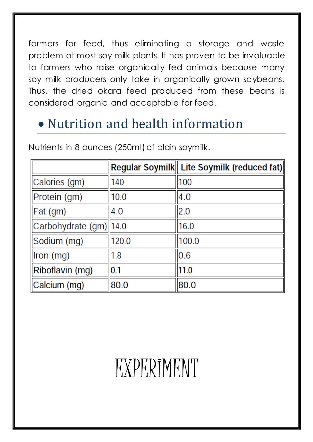 Preparation Of Soy Milk And Its Comparison With Natural Milk Class XI…