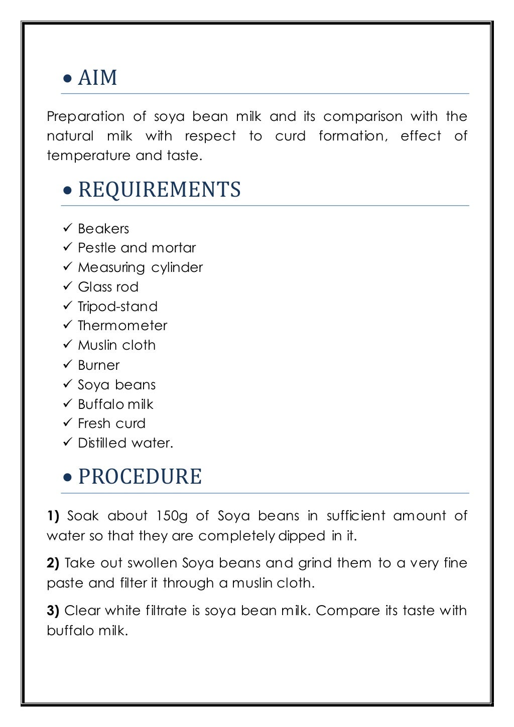 Preparation Of Soy Milk And Its Comparison With Natural Milk Class XI…