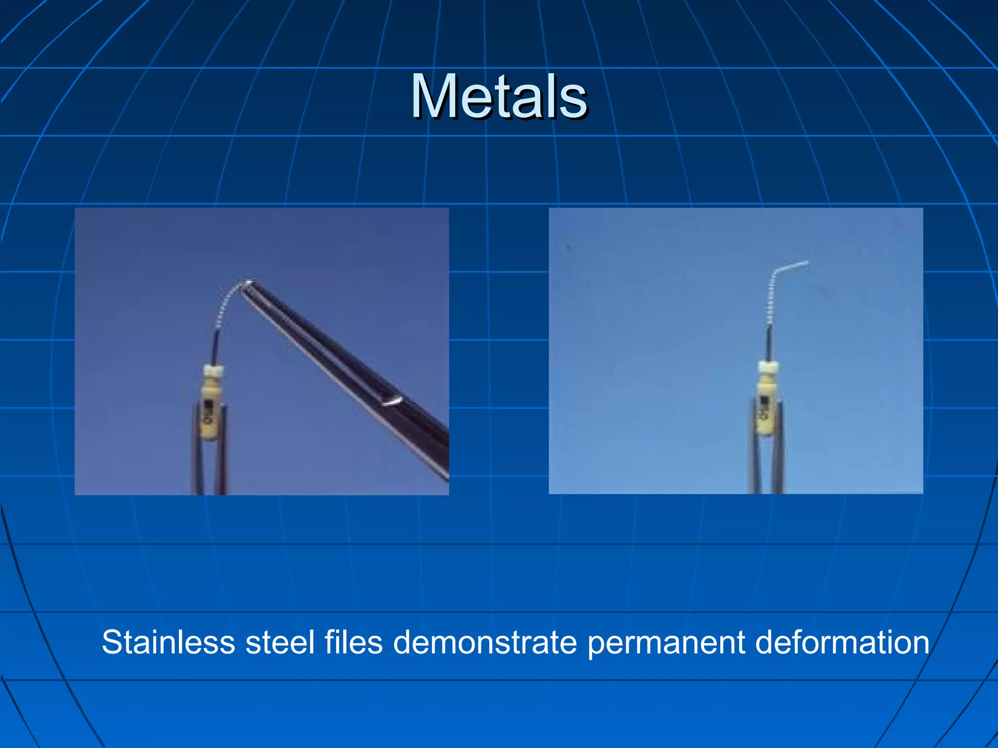 MetalsMetals
Stainless steel files demonstrate permanent deformation
 